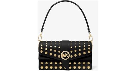 michael kors black saffianno handbag silver studs|Greenwich Medium Studded Saffiano Leather Shoulder Bag.